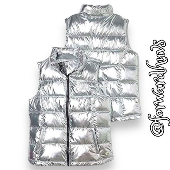 Victoria’s Secret Silver Elegance: Metallic Puffer Vest - Size Medium - Picture 4 of 14